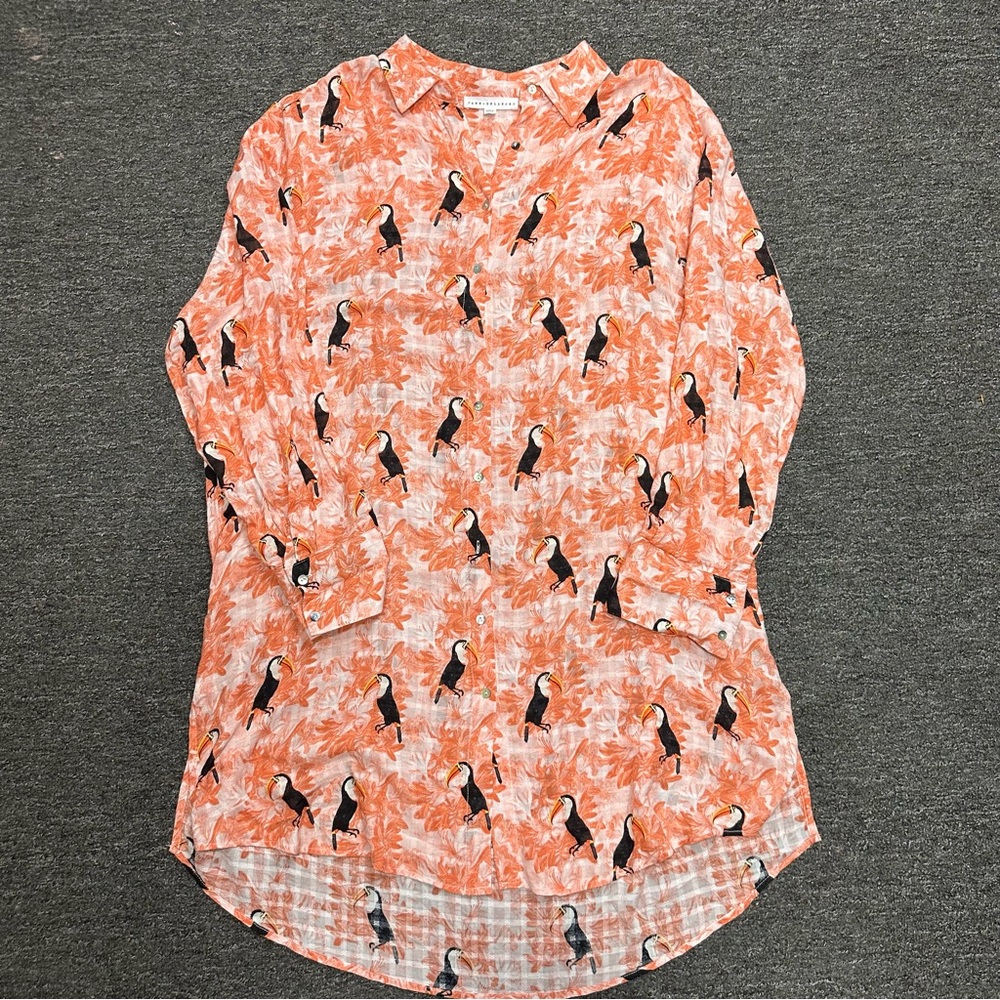 Jane + Delancey Pelican Tropical Coral Button Down Tunic Top Womens Size Large